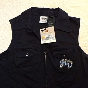 NWT Harley-Davidson ladies zip up front Black with Rhinestones. Sz medium